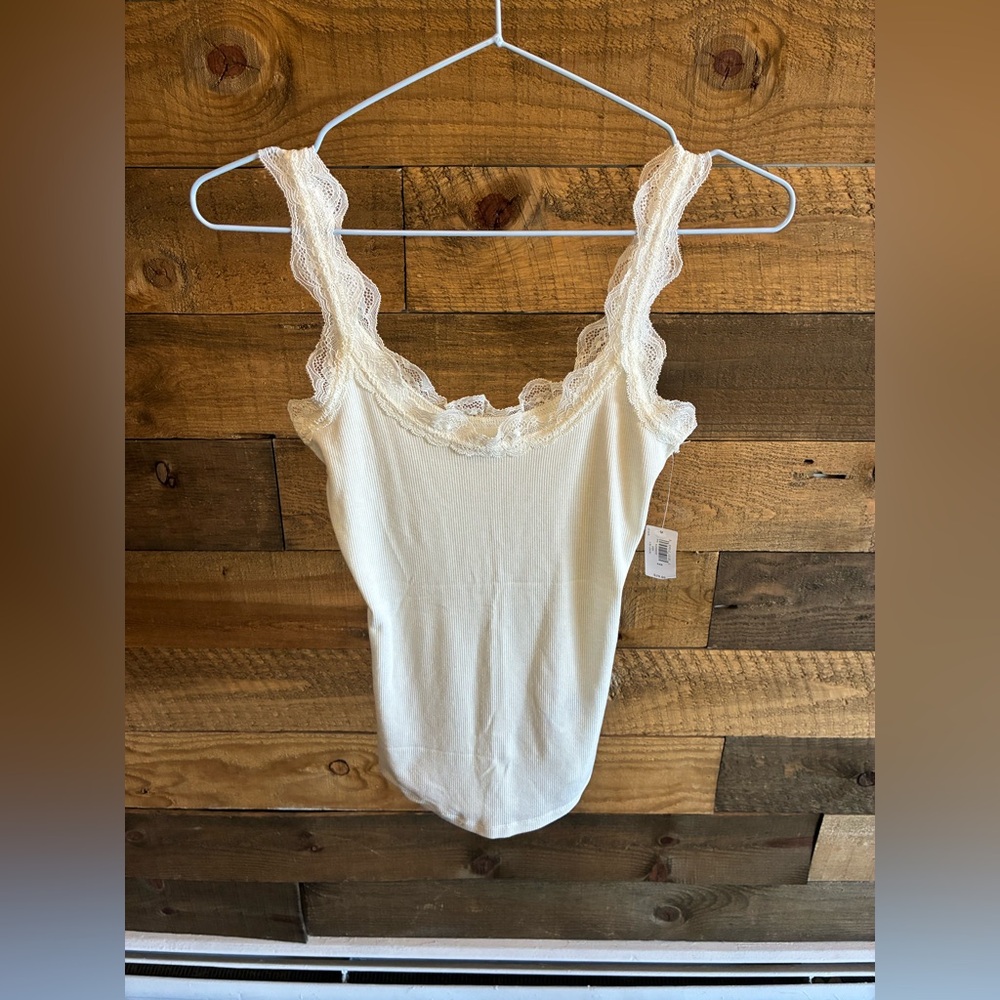 Ivory Lace Trim Tank Top